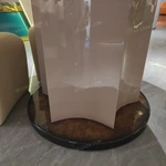 Faceted Pedestal Dining Table with High-Gloss Amber Burl Wood Top
